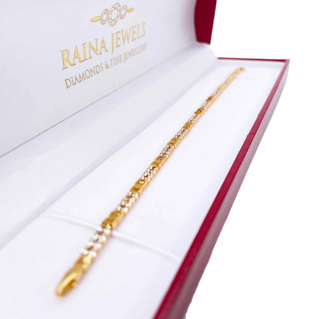 22ct Yellow Gold Beautiful Cubic Zirconia Two Row Link Bracelet 7 Inches 3.5mm Width