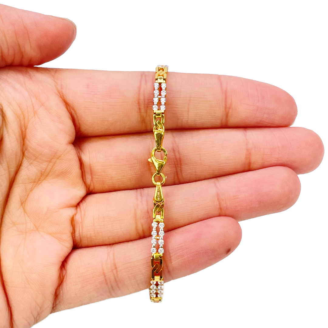 22ct Yellow Gold Beautiful Cubic Zirconia Two Row Link Bracelet 7 Inches 3.5mm Width