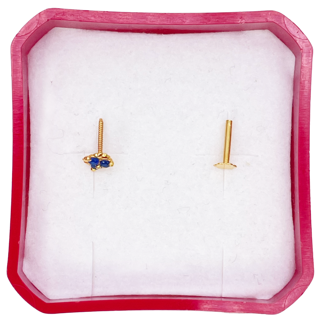 22ct Yellow Gold Blue Solitaire Cubic Zirconia Claw Set Nose Stud