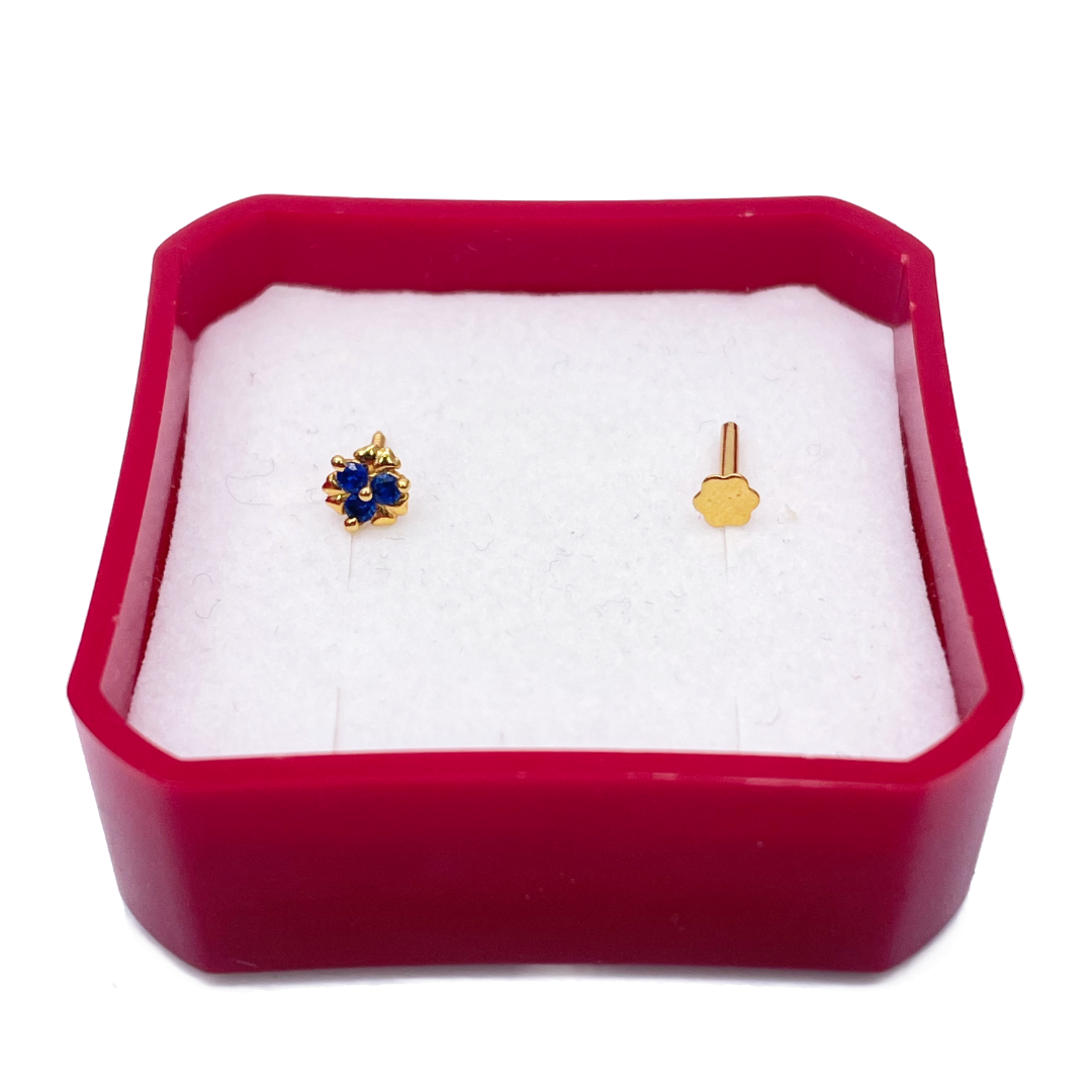 22ct Yellow Gold Blue Solitaire Cubic Zirconia Claw Set Nose Stud