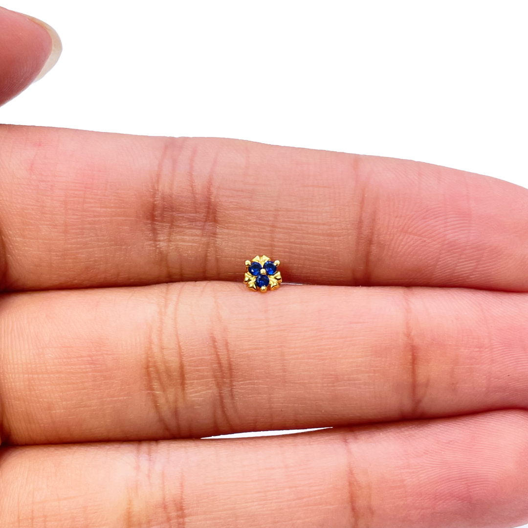 22ct Yellow Gold Blue Solitaire Cubic Zirconia Claw Set Nose Stud