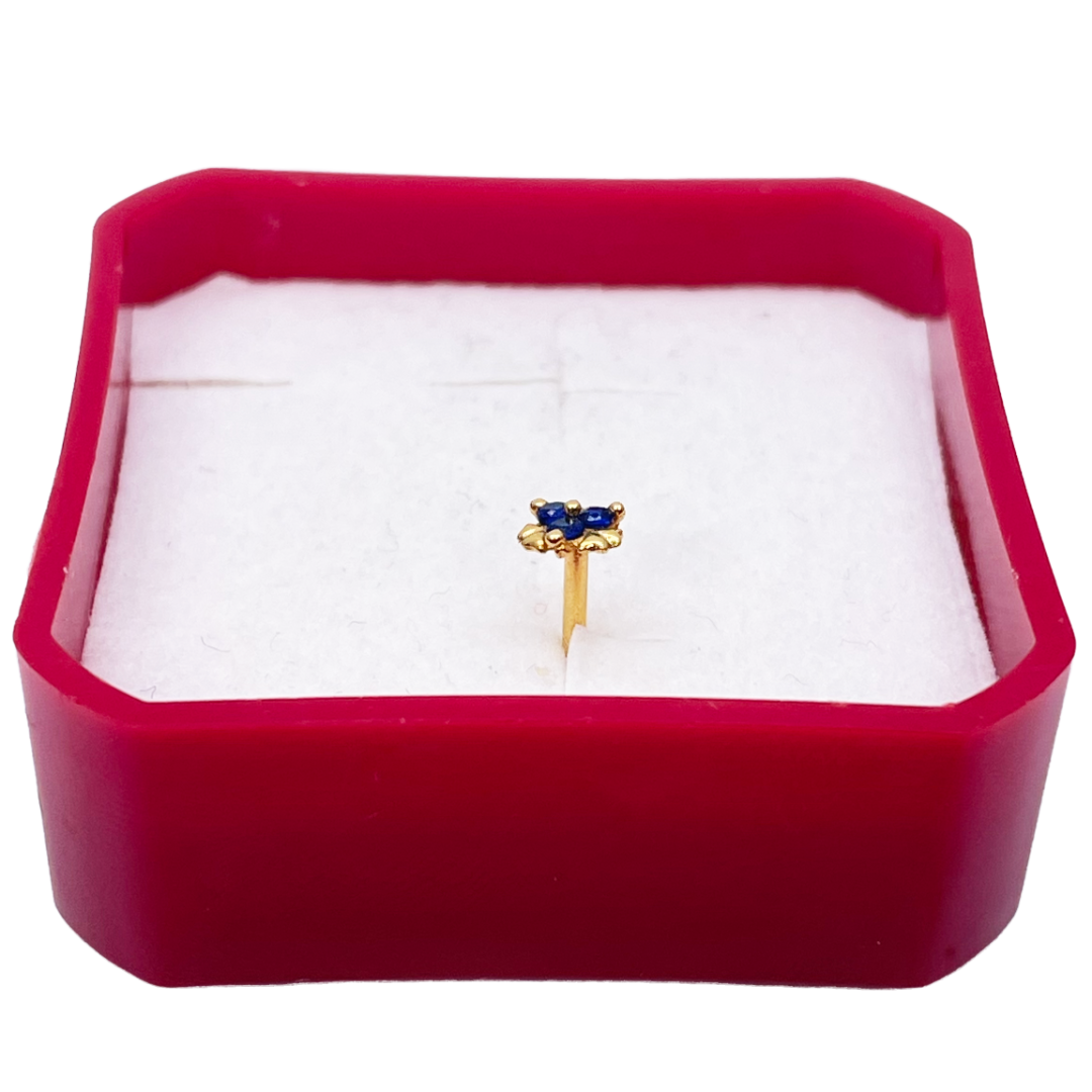 22ct Yellow Gold Blue Solitaire Cubic Zirconia Claw Set Nose Stud