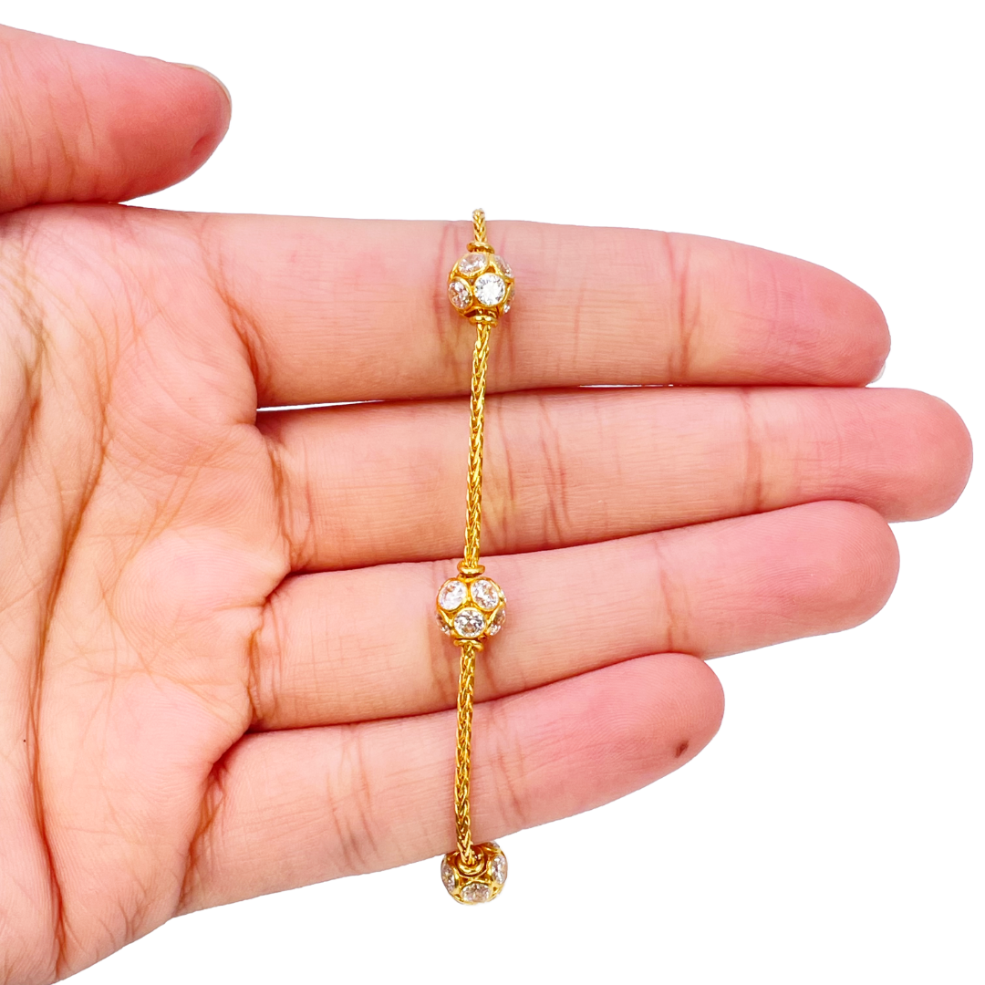 22ct Yellow Gold Sparkly Cubic Zirconia Glitter Ball Ladies Bracelet 6.5 inches