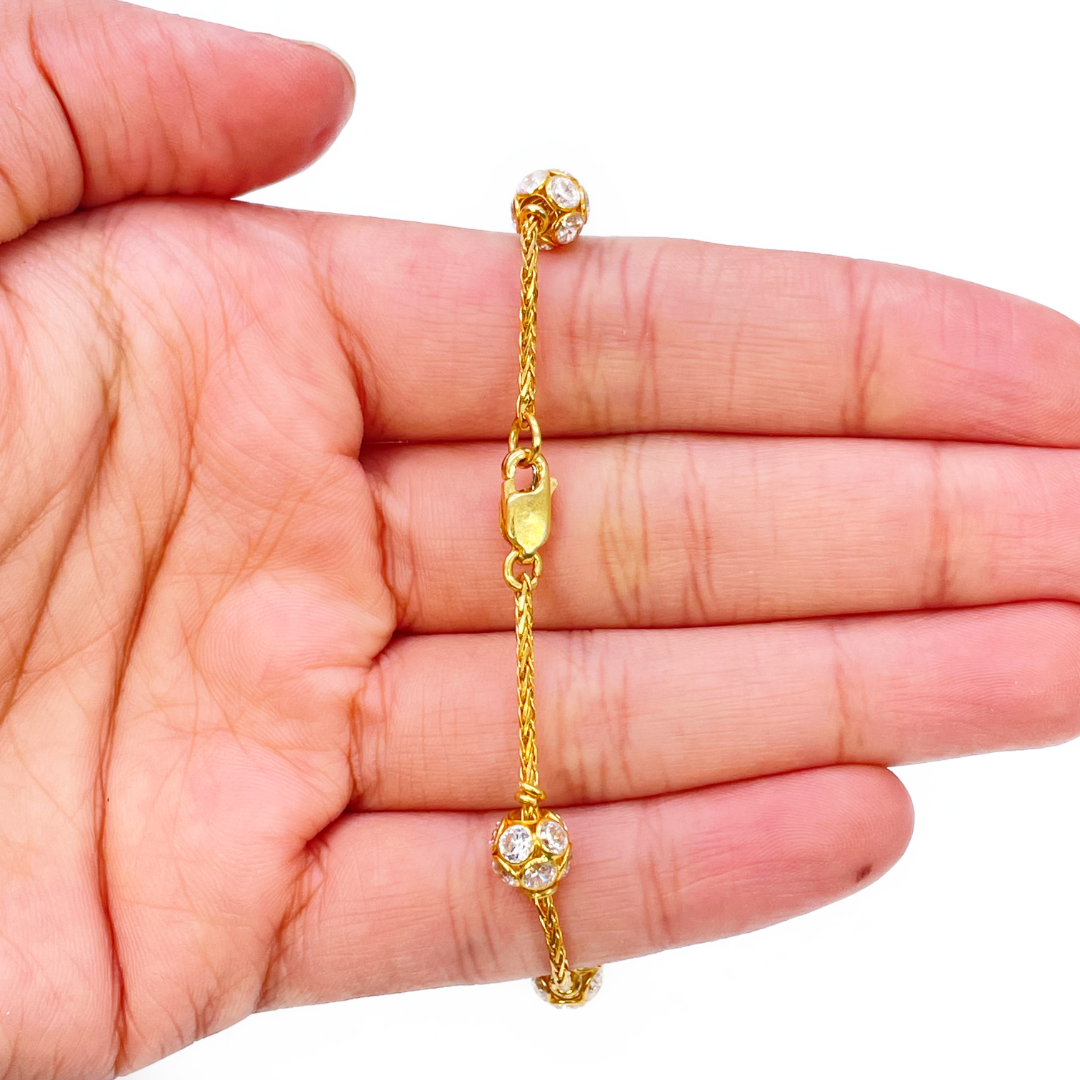 22ct Yellow Gold Sparkly Cubic Zirconia Glitter Ball Ladies Bracelet 6.5 inches