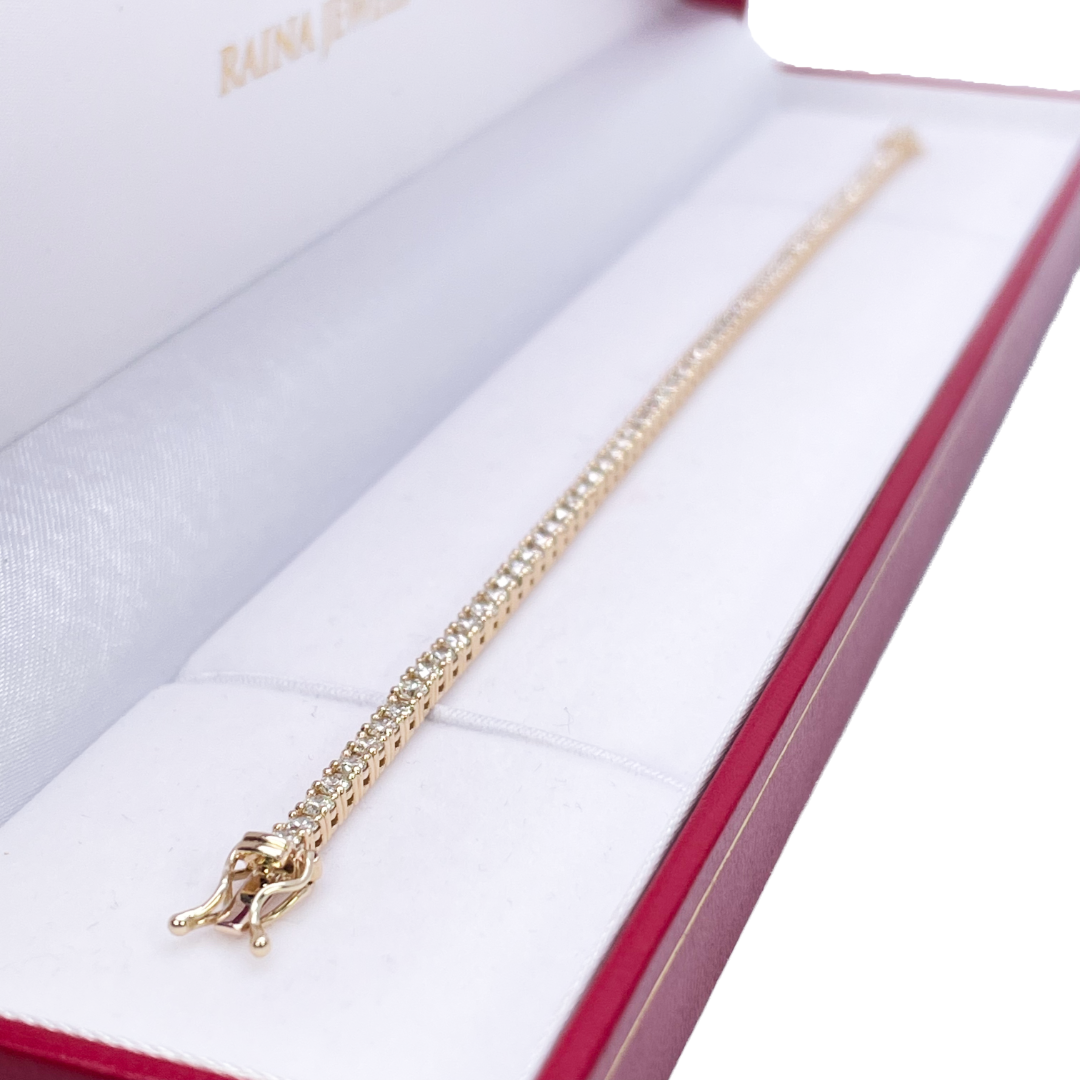 14ct Yellow Gold Natural Diamond Tennis Bracelet 4-claw 2.92cts 7 Inches 2.5mm