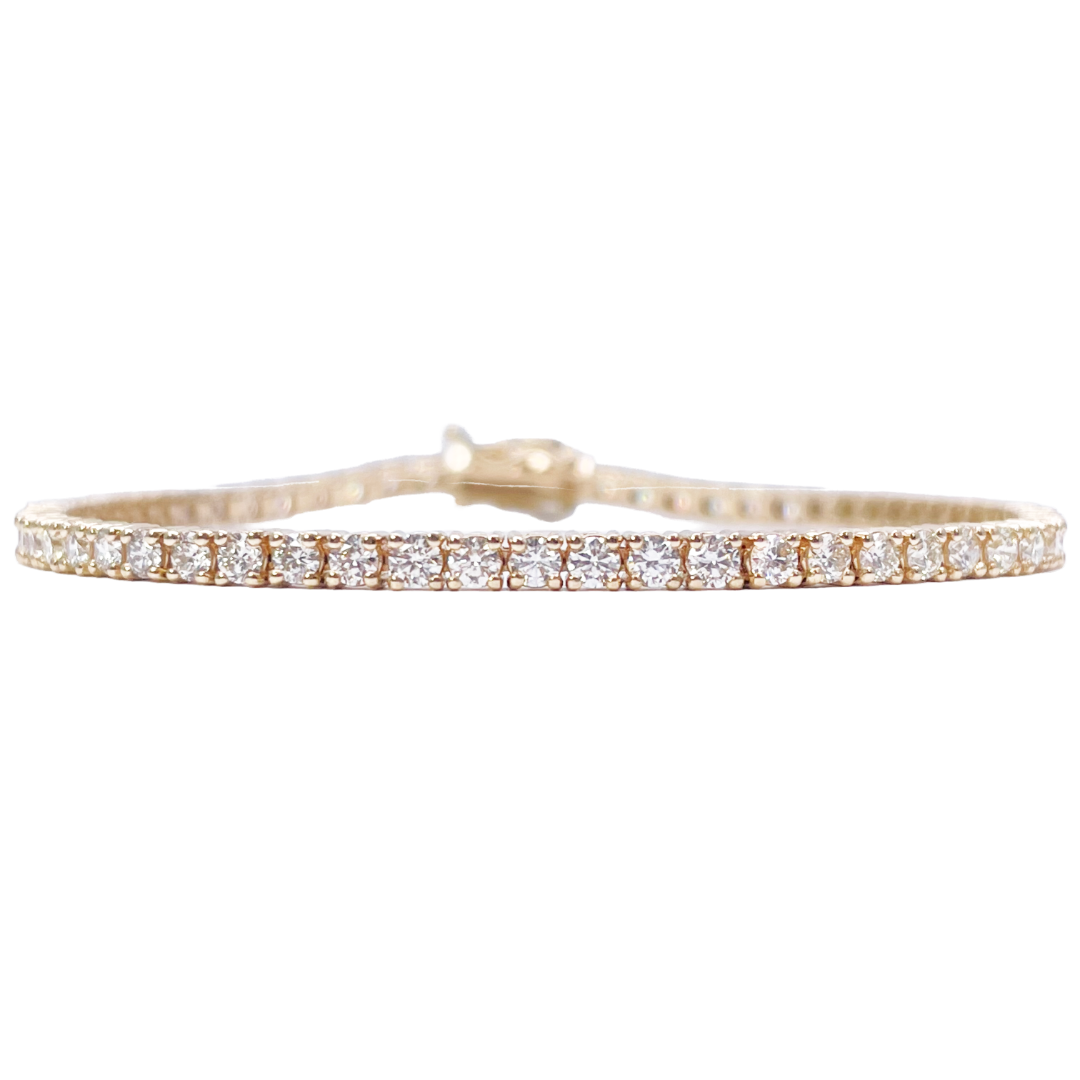 14ct Yellow Gold Natural Diamond Tennis Bracelet 4-claw 2.92cts 7 Inches 2.5mm