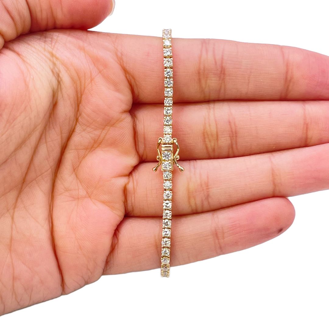 14ct Yellow Gold Natural Diamond Tennis Bracelet 4-claw 2.92cts 7 Inches 2.5mm