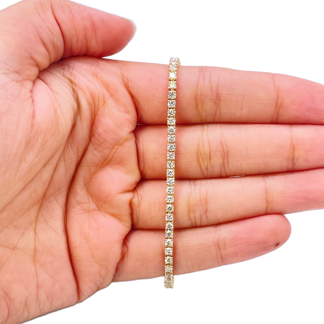 14ct Yellow Gold Natural Diamond Tennis Bracelet 4-claw 2.92cts 7 Inches 2.5mm