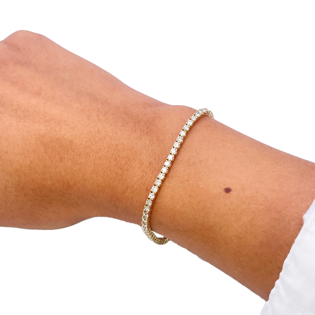 14ct Yellow Gold Natural Diamond Tennis Bracelet 4-claw 2.92cts 7 Inches 2.5mm