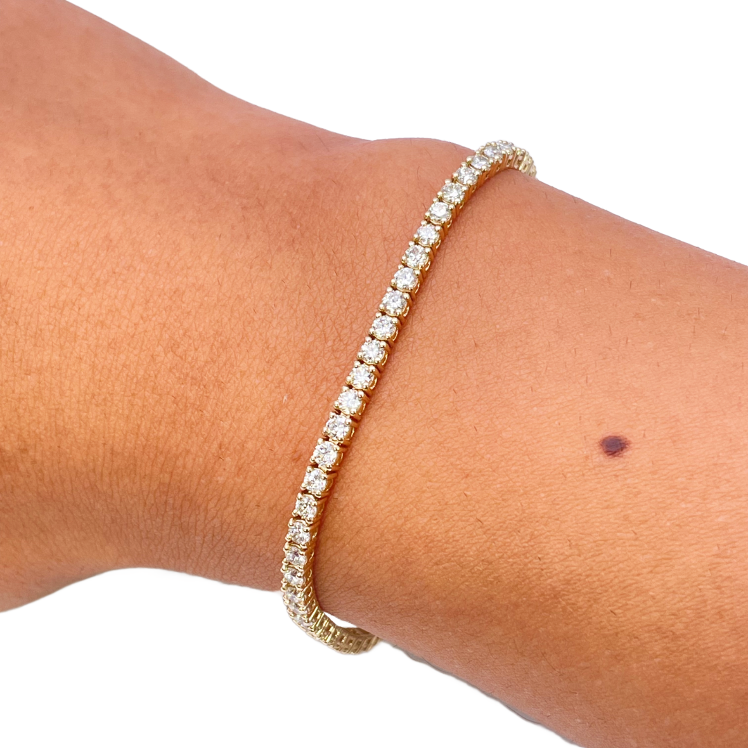 14ct Yellow Gold Natural Diamond Tennis Bracelet 4-claw 2.92cts 7 Inches 2.5mm