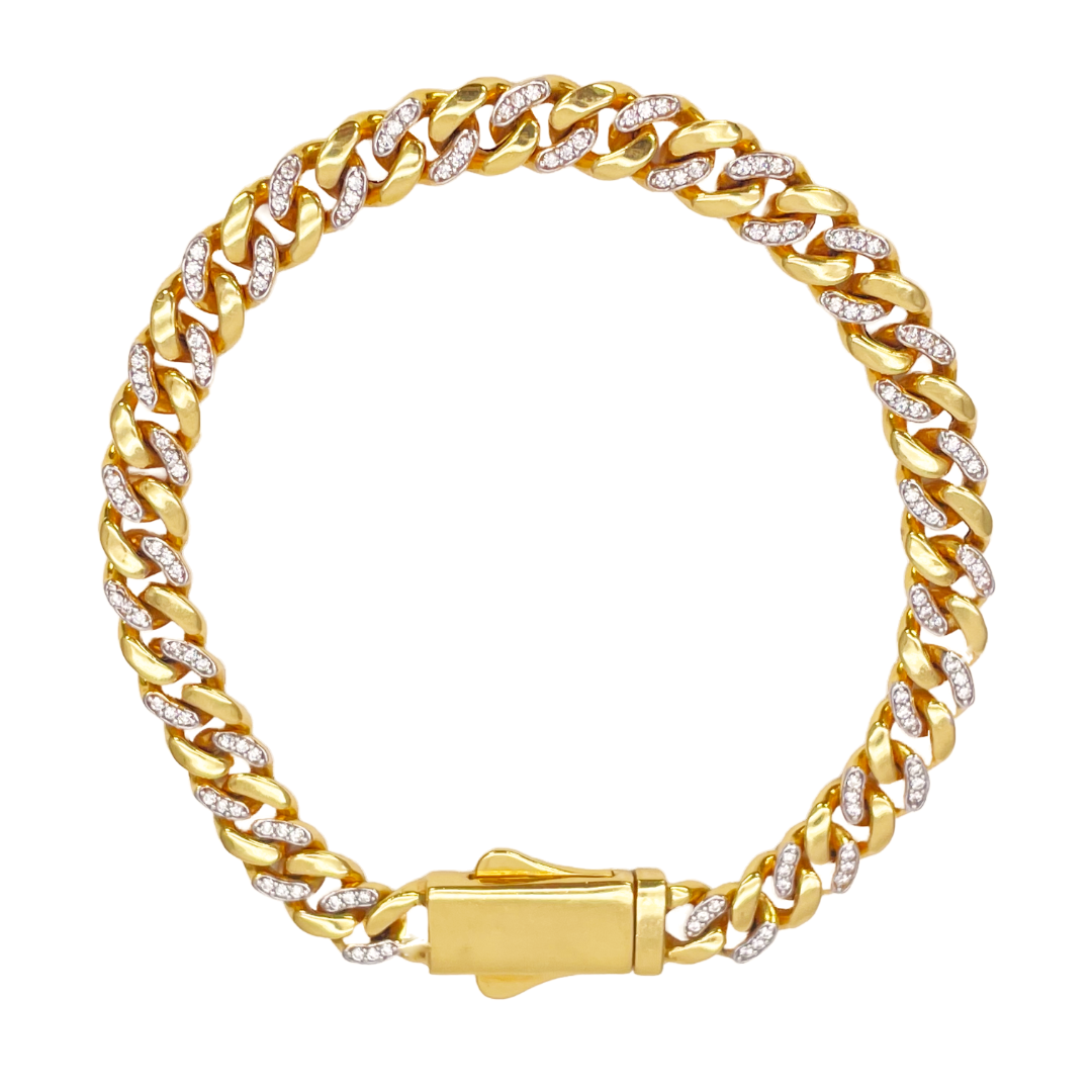 22ct Yellow Gold Cuban/Curb Cubic Zirconia Gents Bracelet 8 inches 7mm Width
