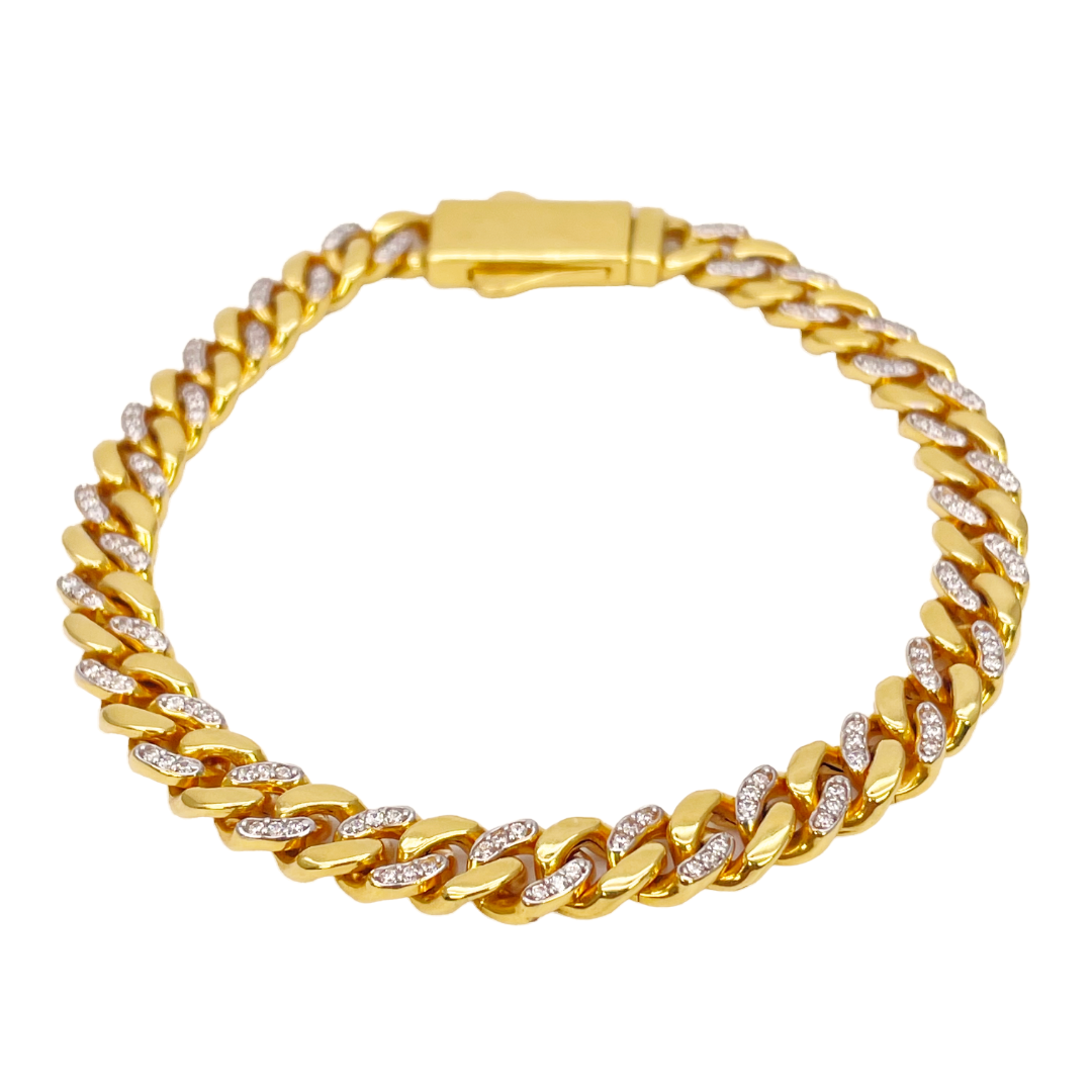 22ct Yellow Gold Cuban/Curb Cubic Zirconia Gents Bracelet 8 inches 7mm Width