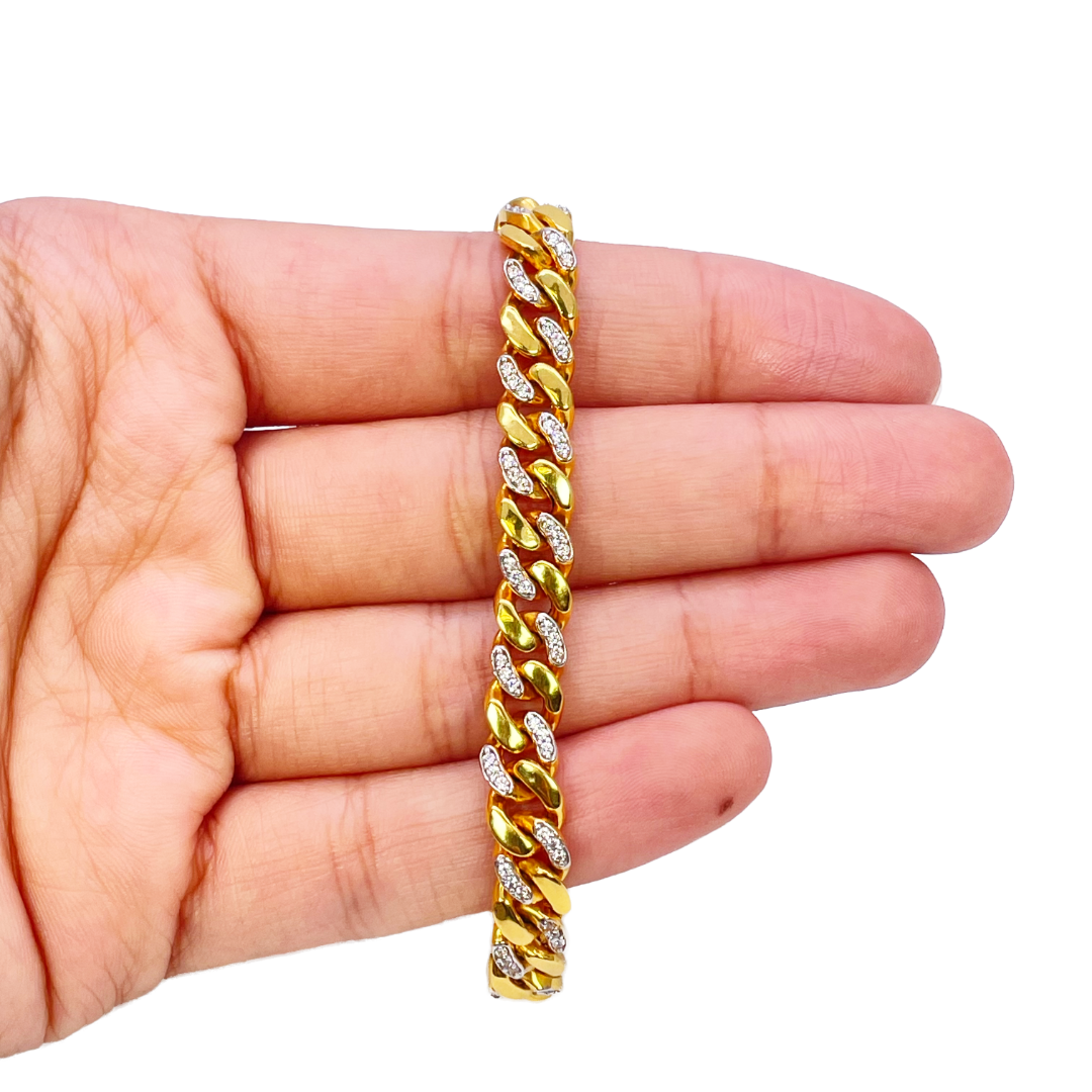 22ct Yellow Gold Cuban/Curb Cubic Zirconia Gents Bracelet 8 inches 7mm Width