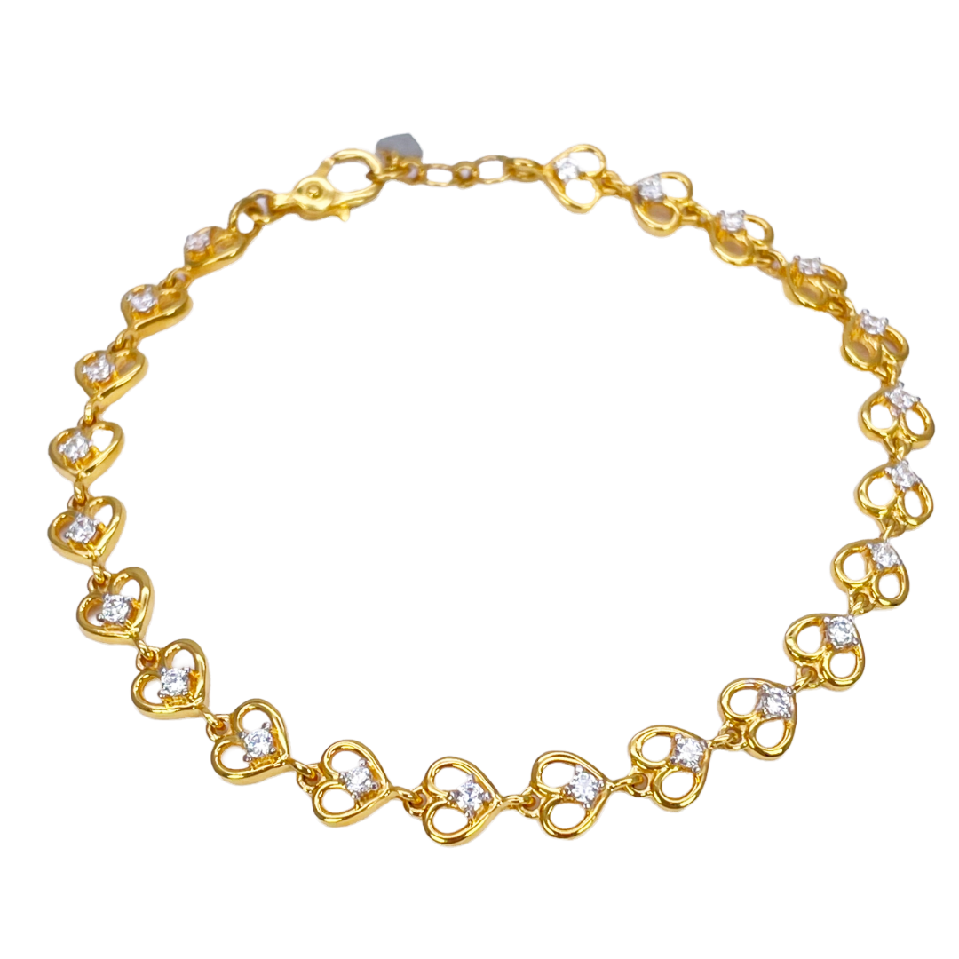 22ct Yellow Gold & Cubic Zirconia Fancy Heart Bracelet 7 inches