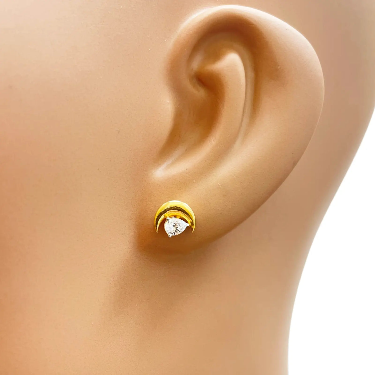 22ct Gold Crescent Moon & Pear Stud Earrings - 6.5x7.5mm Gold earring