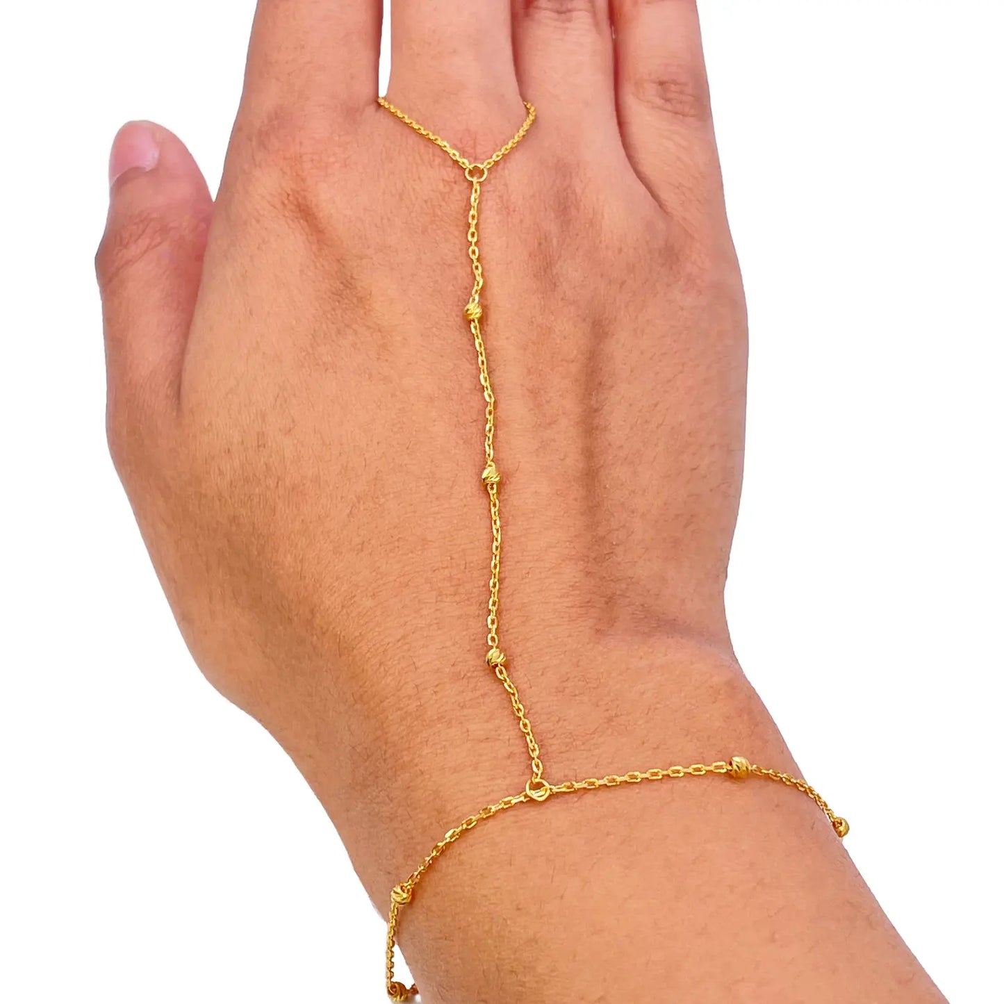 22ct Gold Diamond-Cut Beaded Hand Chain Harness Bracelet Gold Bracelet