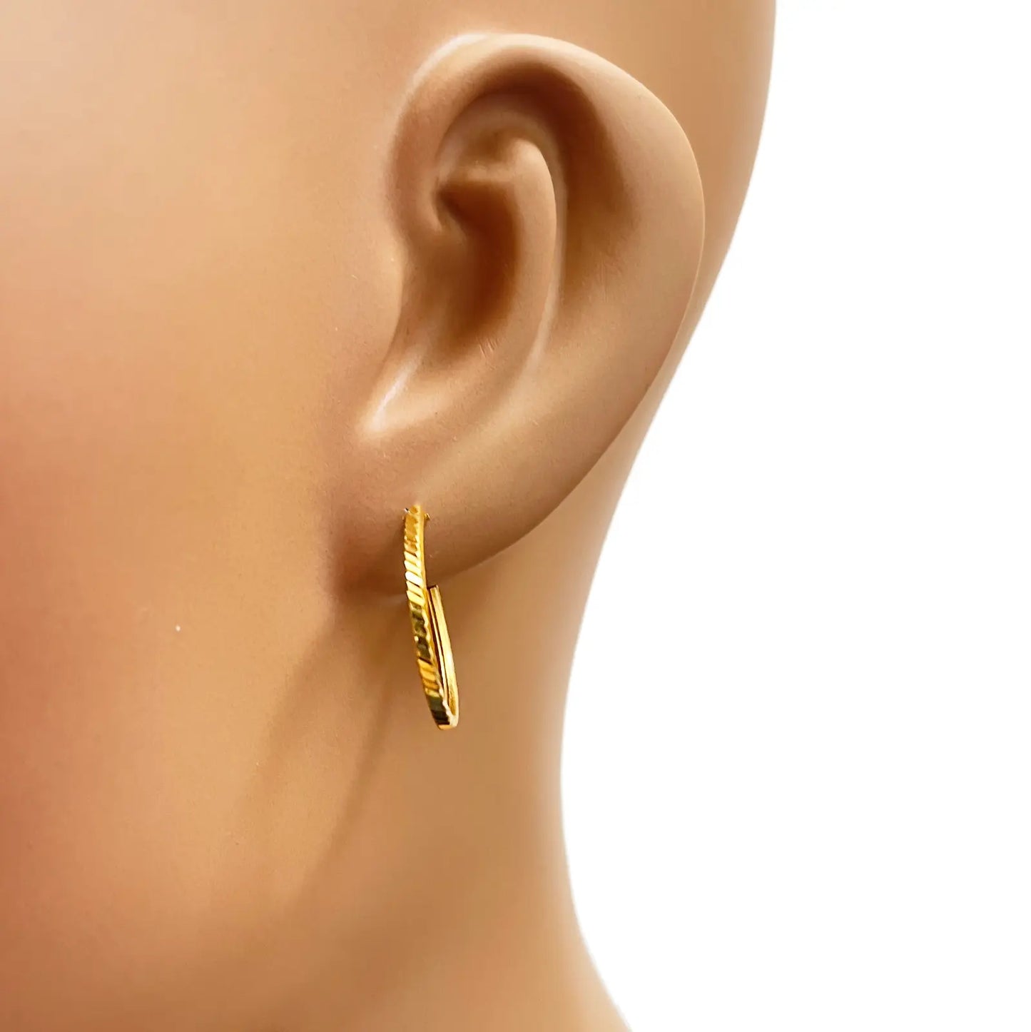 22ct Gold Diamond-Cut High-Polish Hoop Earrings ? 14mm Diameter Gold Hoop Earring
