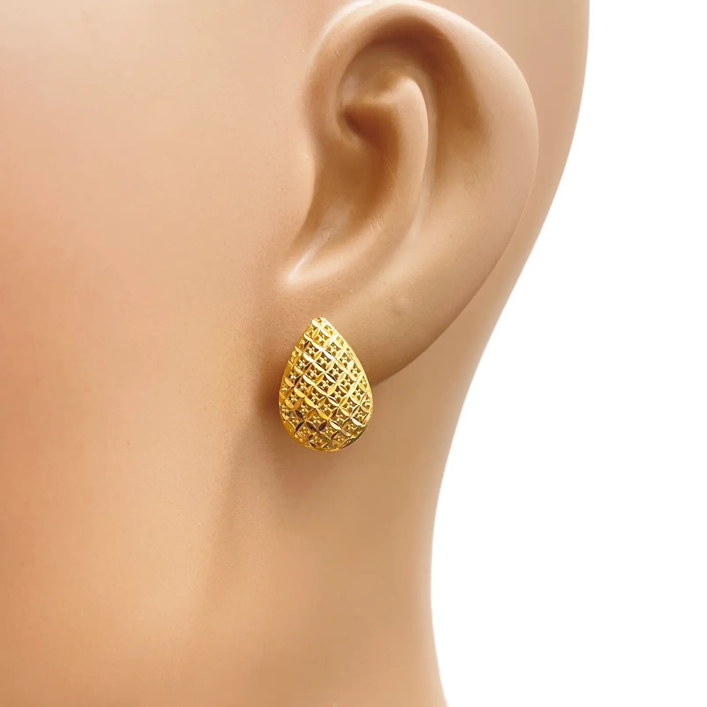 22ct Gold Diamond-Cut Mesh Textured Pear Drop Necklace and Earring Set Gold Necklace