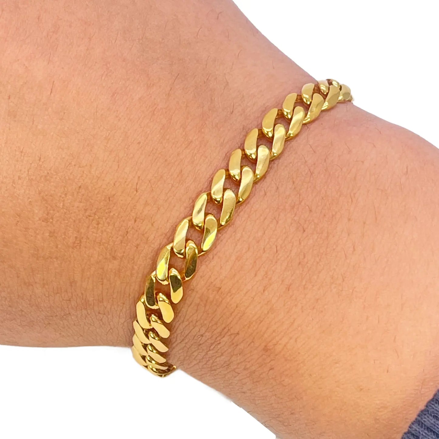 22ct Gold Lightweight Cuban Curb Link Bracelet - 7.5 Inch, 6mm Wide Gold Bracelet