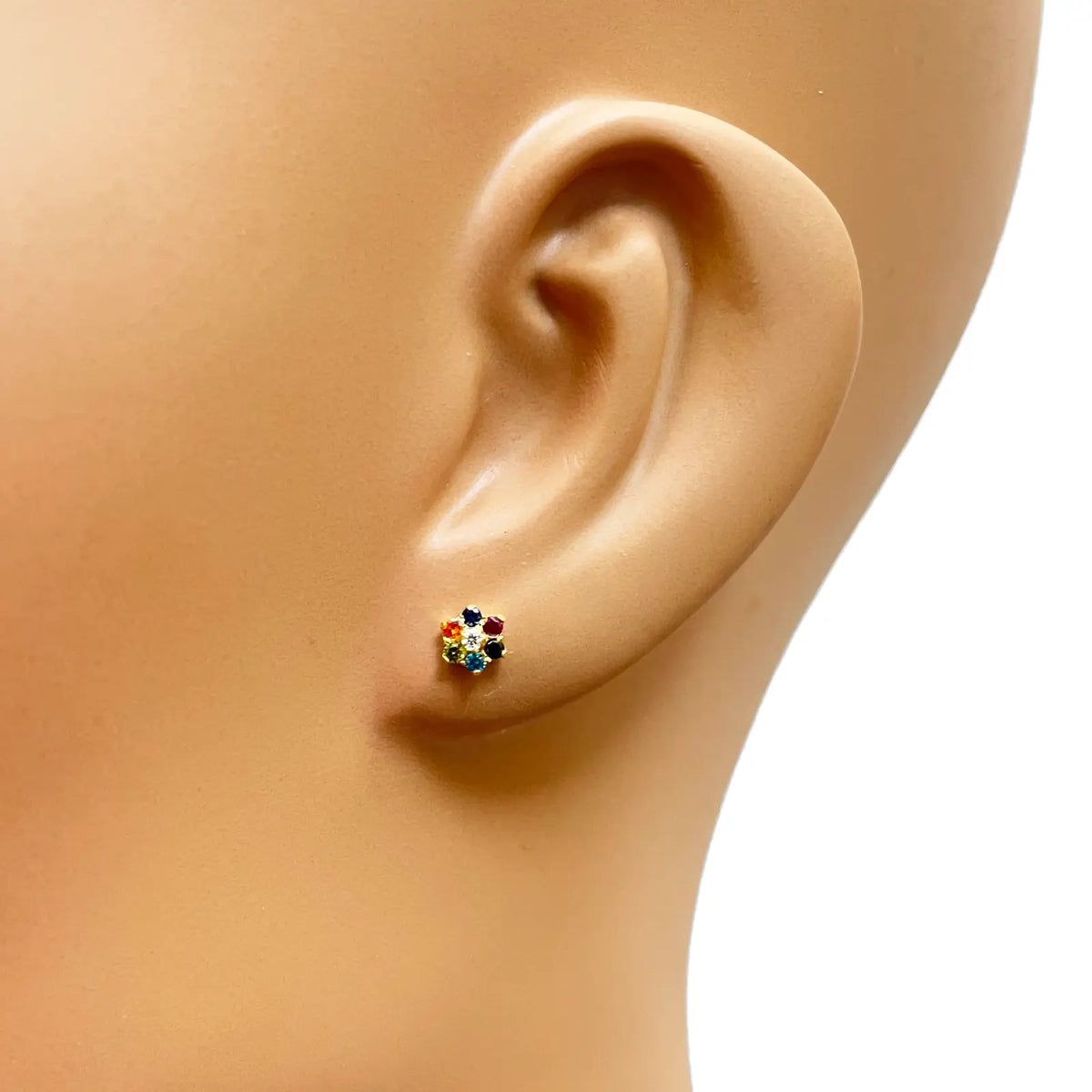 22ct Yellow Gold Children's Multicoloured Cubic Zirconia Floral Stud Earrings 5mm