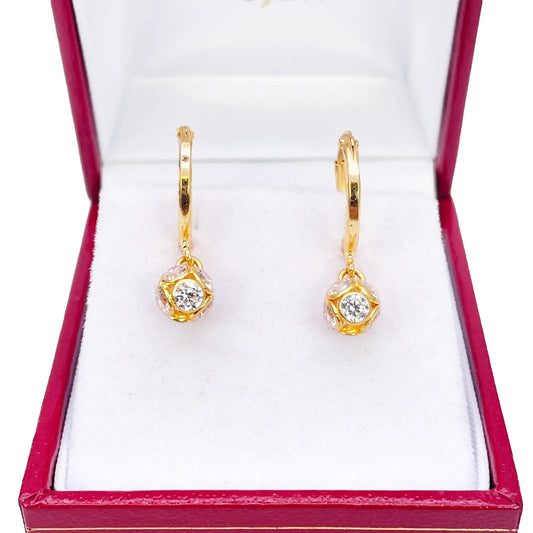 22ct Yellow Gold Diamond Cut Ball Drop Hoop Huggie Earrings 10.5 mm Diameter
