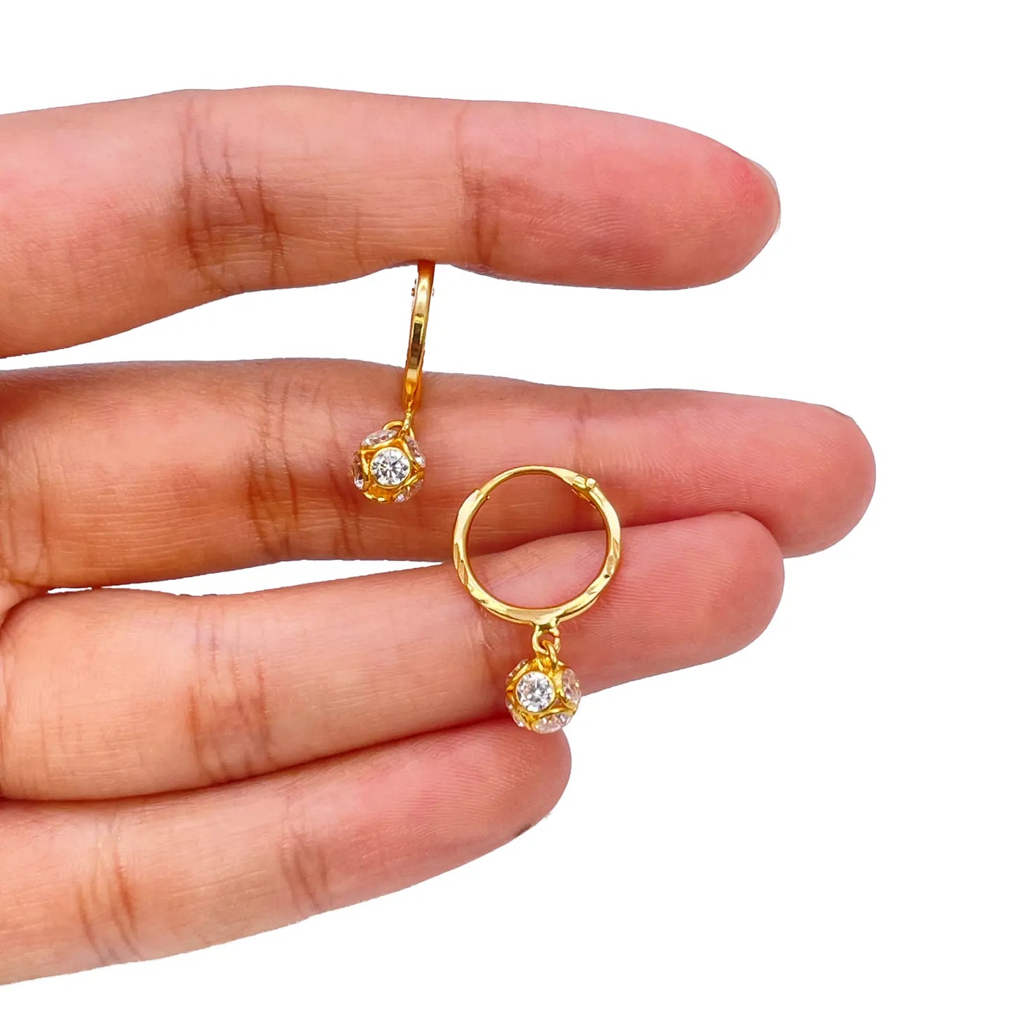22ct Yellow Gold Diamond Cut Ball Drop Hoop Huggie Earrings 10.5 mm Diameter