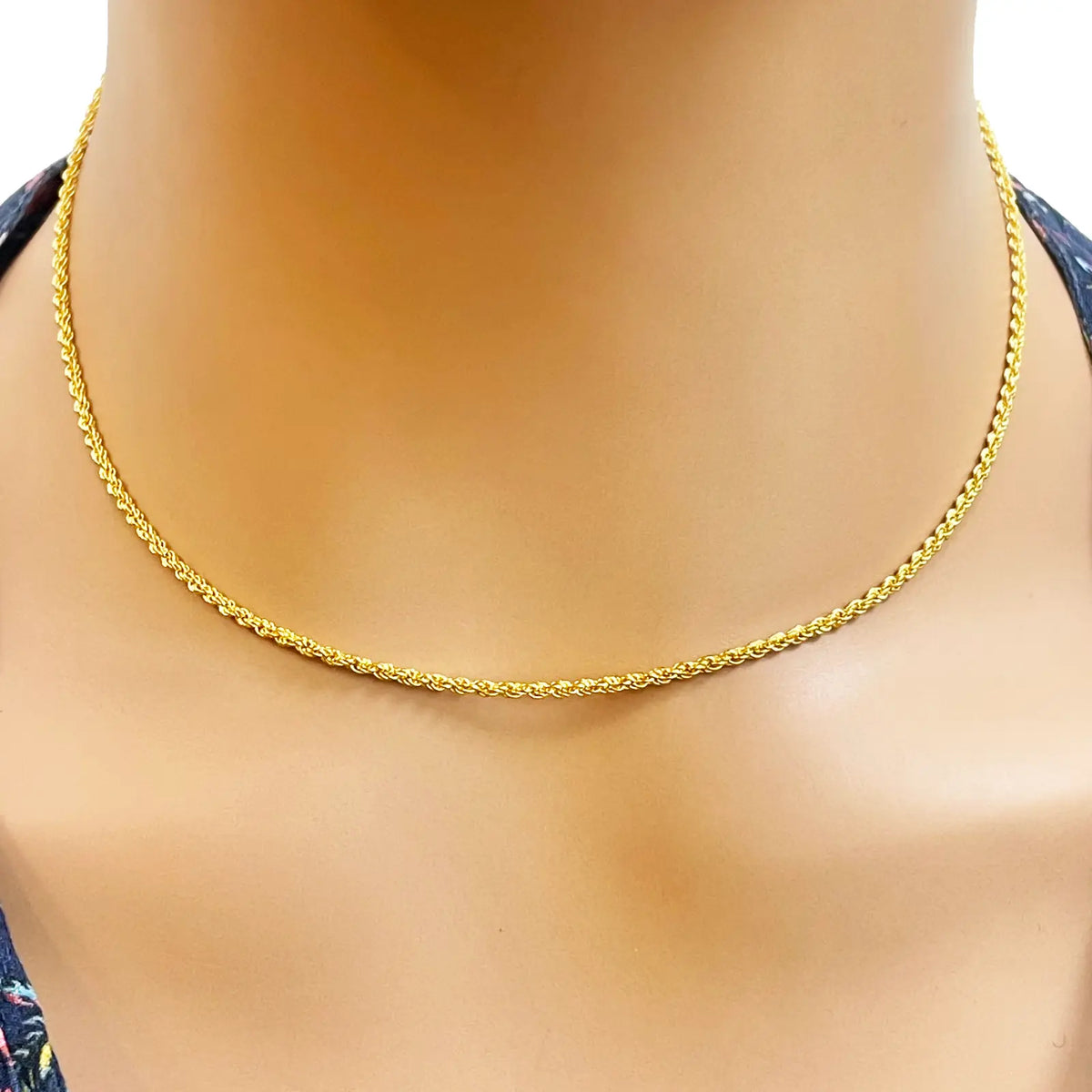 22ct Yellow Gold Lightweight Rope Chain Necklace 16 Inches 1.7mm Width