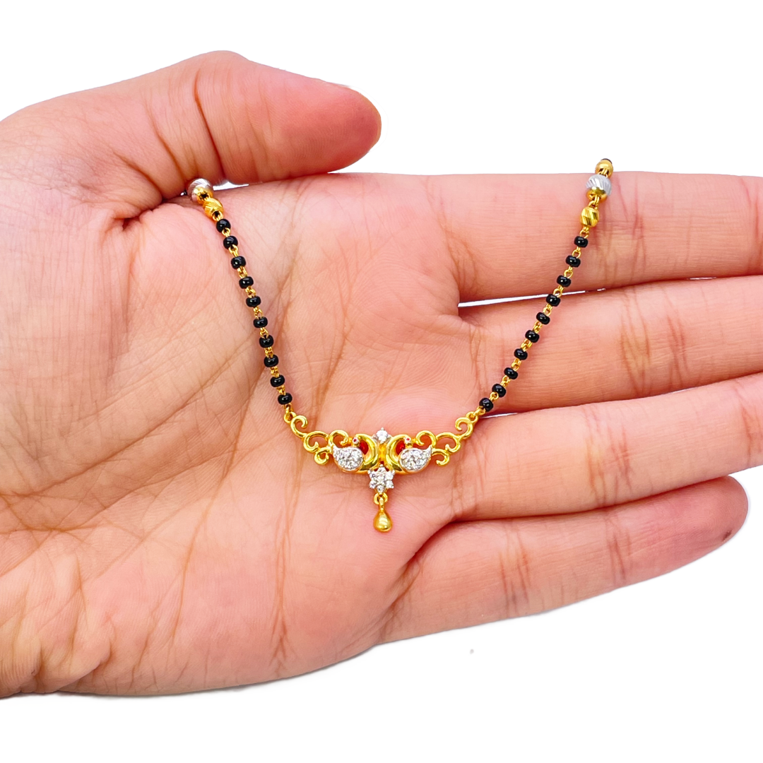 22ct Yellow Gold Peacock Mangalsutra Necklace and Earrings Set 20.5'' inch