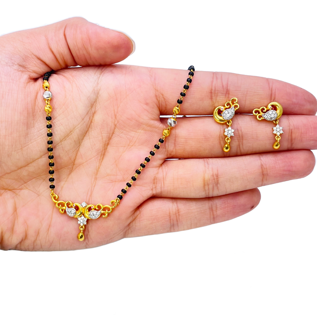 22ct Yellow Gold Peacock Mangalsutra Necklace and Earrings Set 20.5'' inch