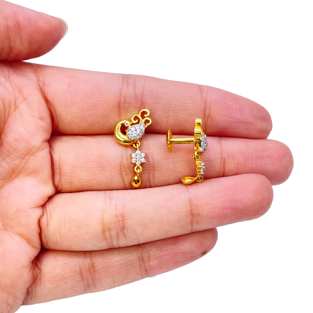 22ct Yellow Gold Peacock Mangalsutra Necklace and Earrings Set 20.5'' inch