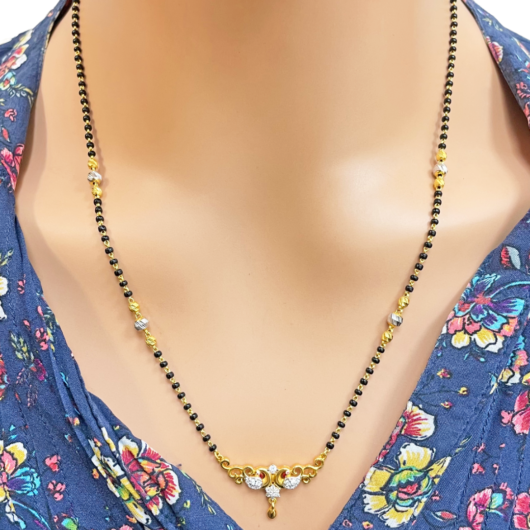 22ct Yellow Gold Peacock Mangalsutra Necklace and Earrings Set 20.5'' inch