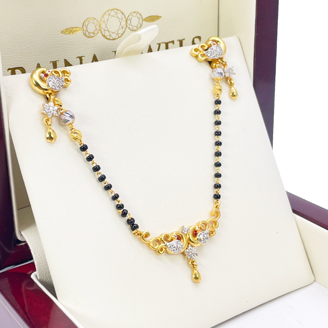 22ct Yellow Gold Peacock Mangalsutra Necklace and Earrings Set 20.5'' inch