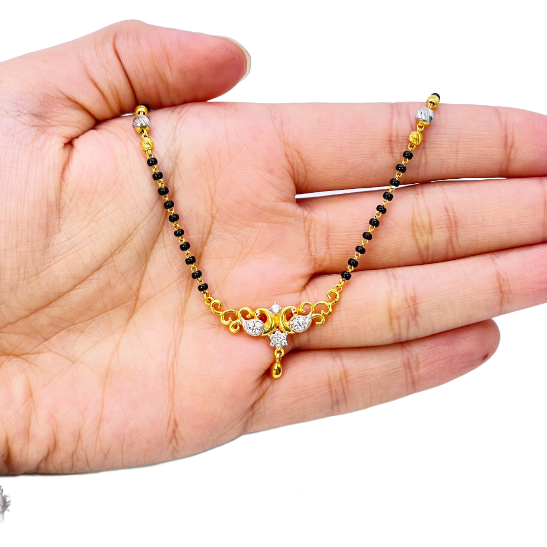 22ct Yellow Gold Peacock Mangalsutra Necklace and Earrings Set 20.5'' inch