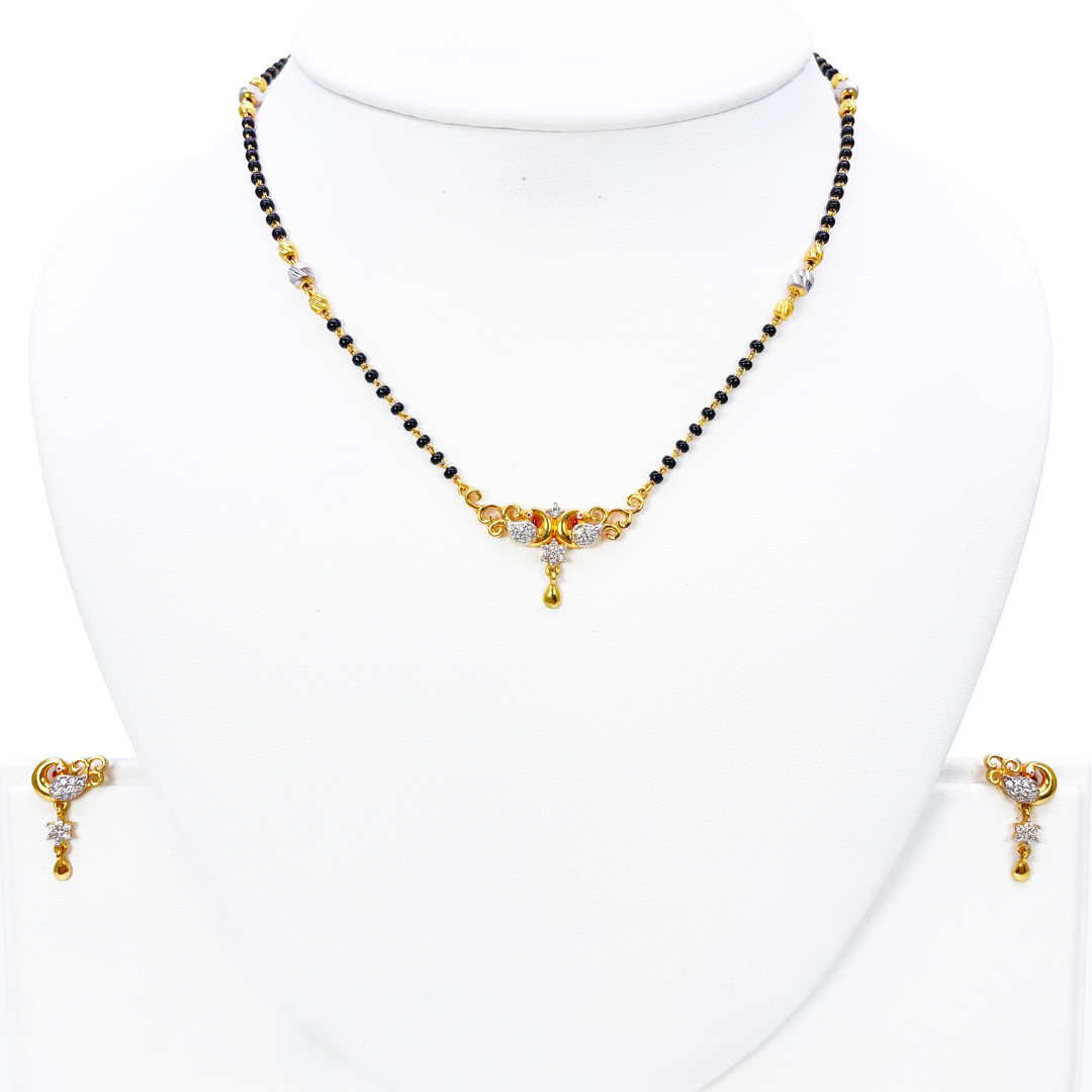 22ct Yellow Gold Peacock Mangalsutra Necklace and Earrings Set 20.5'' inch
