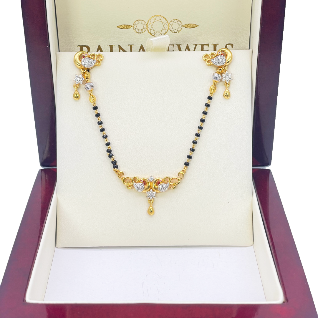 22ct Yellow Gold Peacock Mangalsutra Necklace and Earrings Set 20.5'' inch