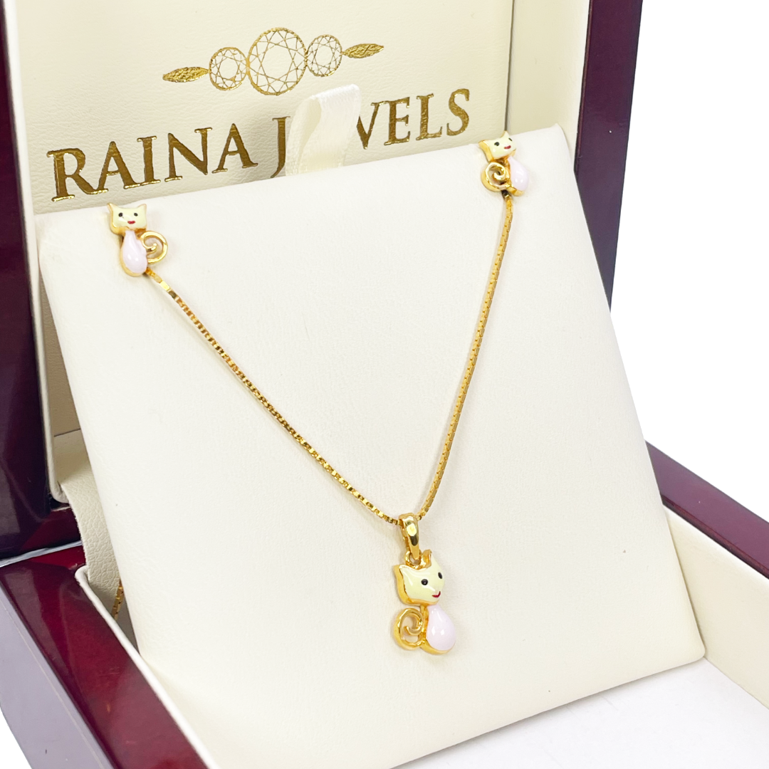 22ct Yellow Gold Cute Children's Pendant, Necklace and Earrings Set 13 inches