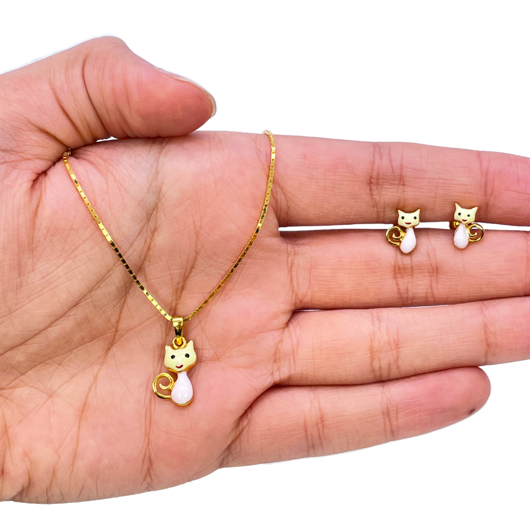 22ct Yellow Gold Cute Children's Pendant, Necklace and Earrings Set 13 inches