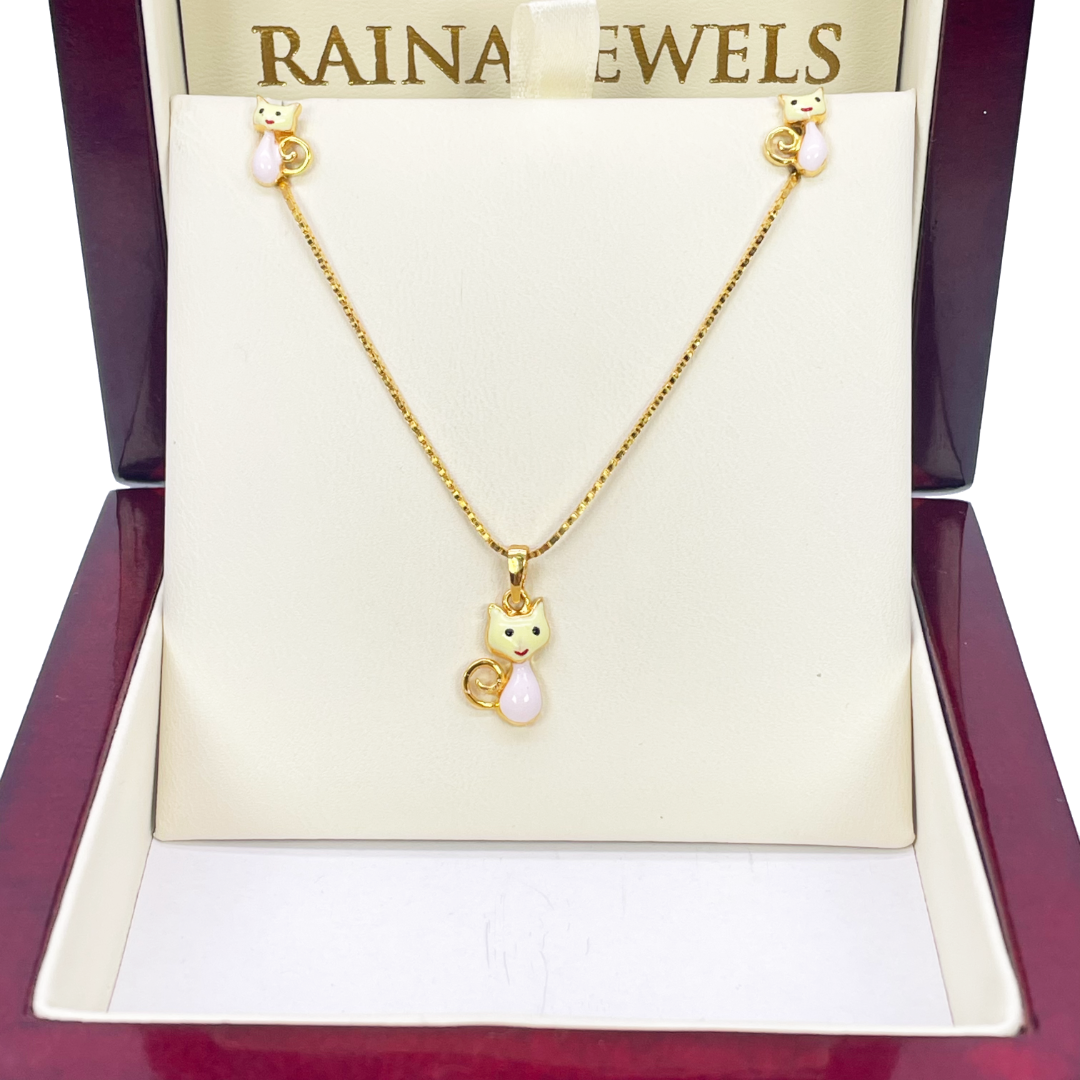 22ct Yellow Gold Cute Children's Pendant, Necklace and Earrings Set 13 inches