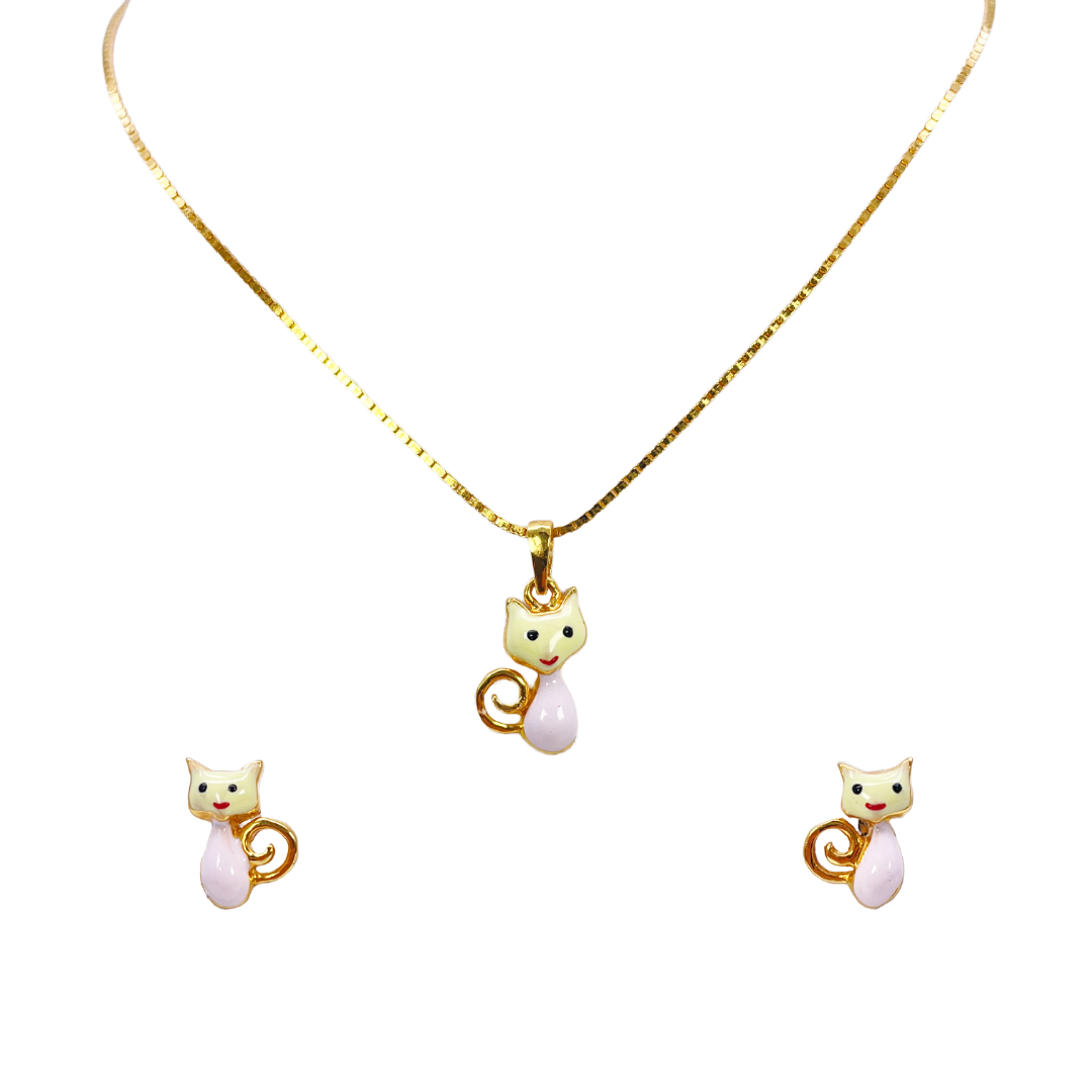 22ct Yellow Gold Cute Children's Pendant, Necklace and Earrings Set 13 inches