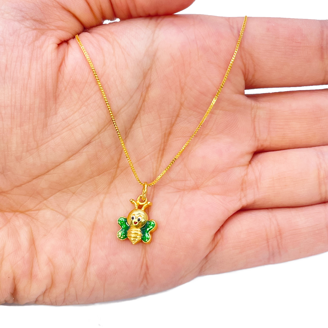 22ct Yellow Gold Cute Children's Butterfly Pendant, Necklace and Earrings Set 16 inches