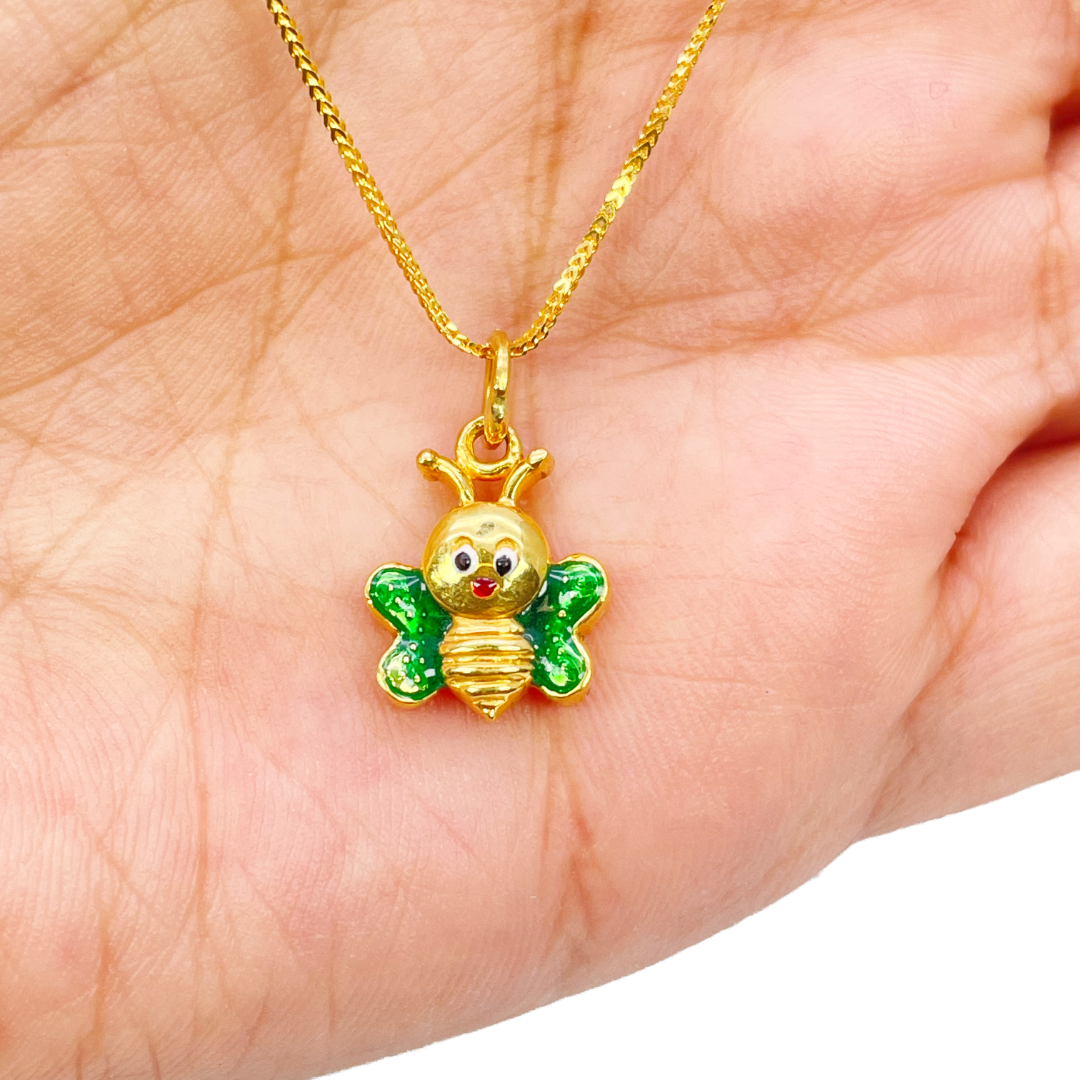 22ct Yellow Gold Cute Children's Butterfly Pendant, Necklace and Earrings Set 16 inches