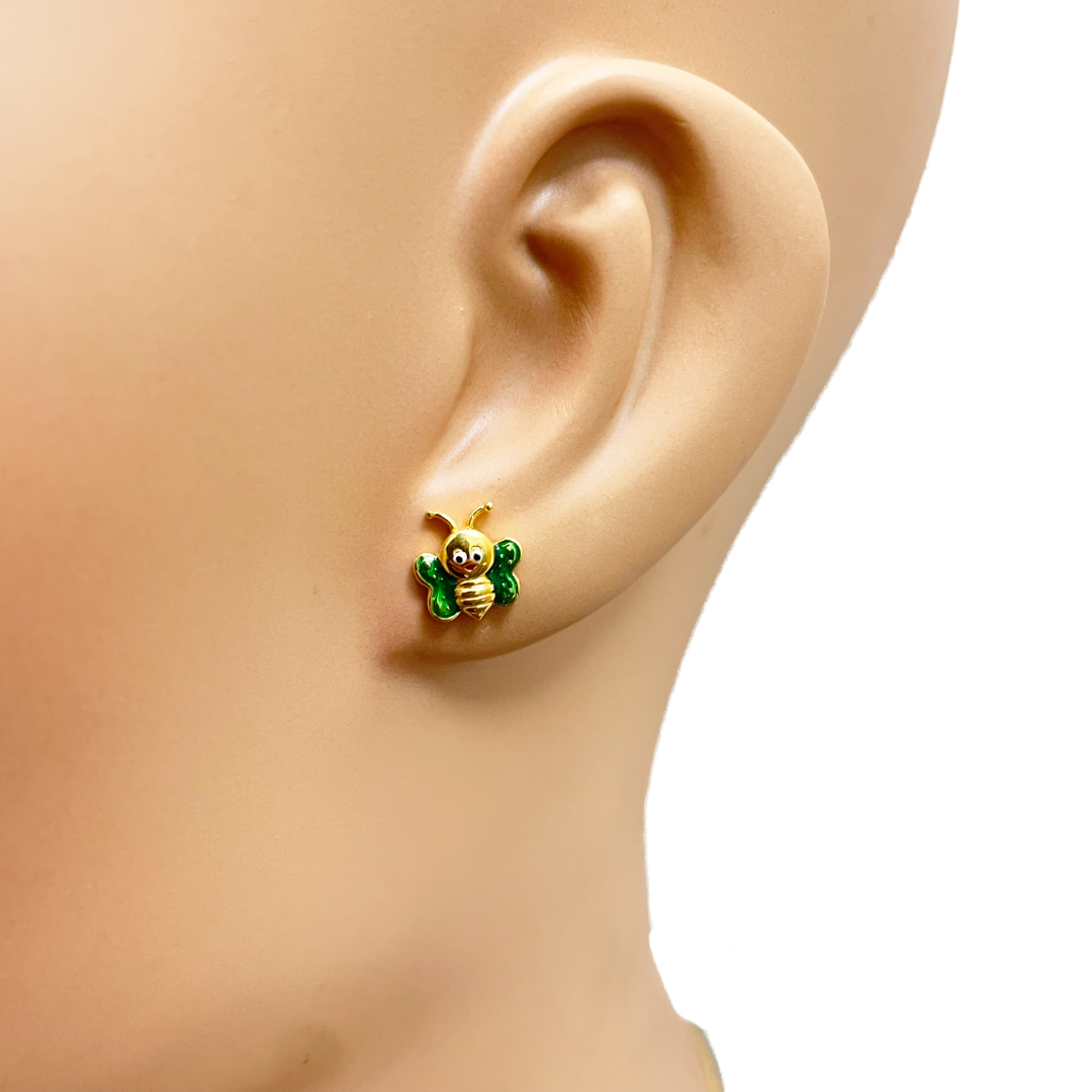 22ct Yellow Gold Cute Children's Butterfly Pendant, Necklace and Earrings Set 16 inches
