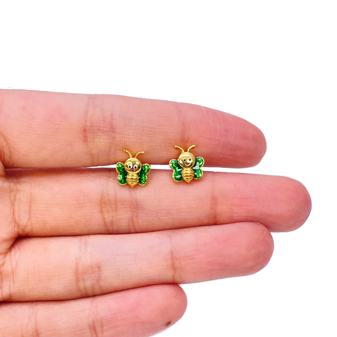 22ct Yellow Gold Cute Children's Butterfly Pendant, Necklace and Earrings Set 16 inches