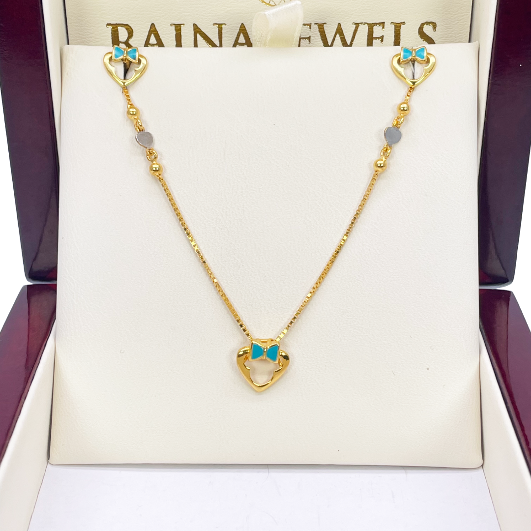 22ct Yellow Gold Cute Children's Pendant, Necklace and Earrings Set 13 inches