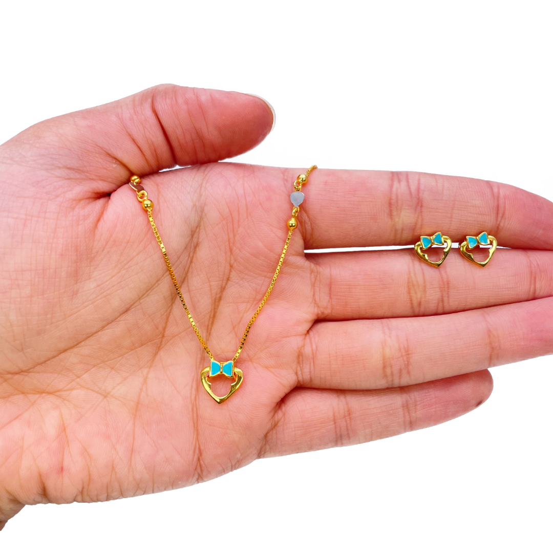 22ct Yellow Gold Cute Children's Pendant, Necklace and Earrings Set 13 inches