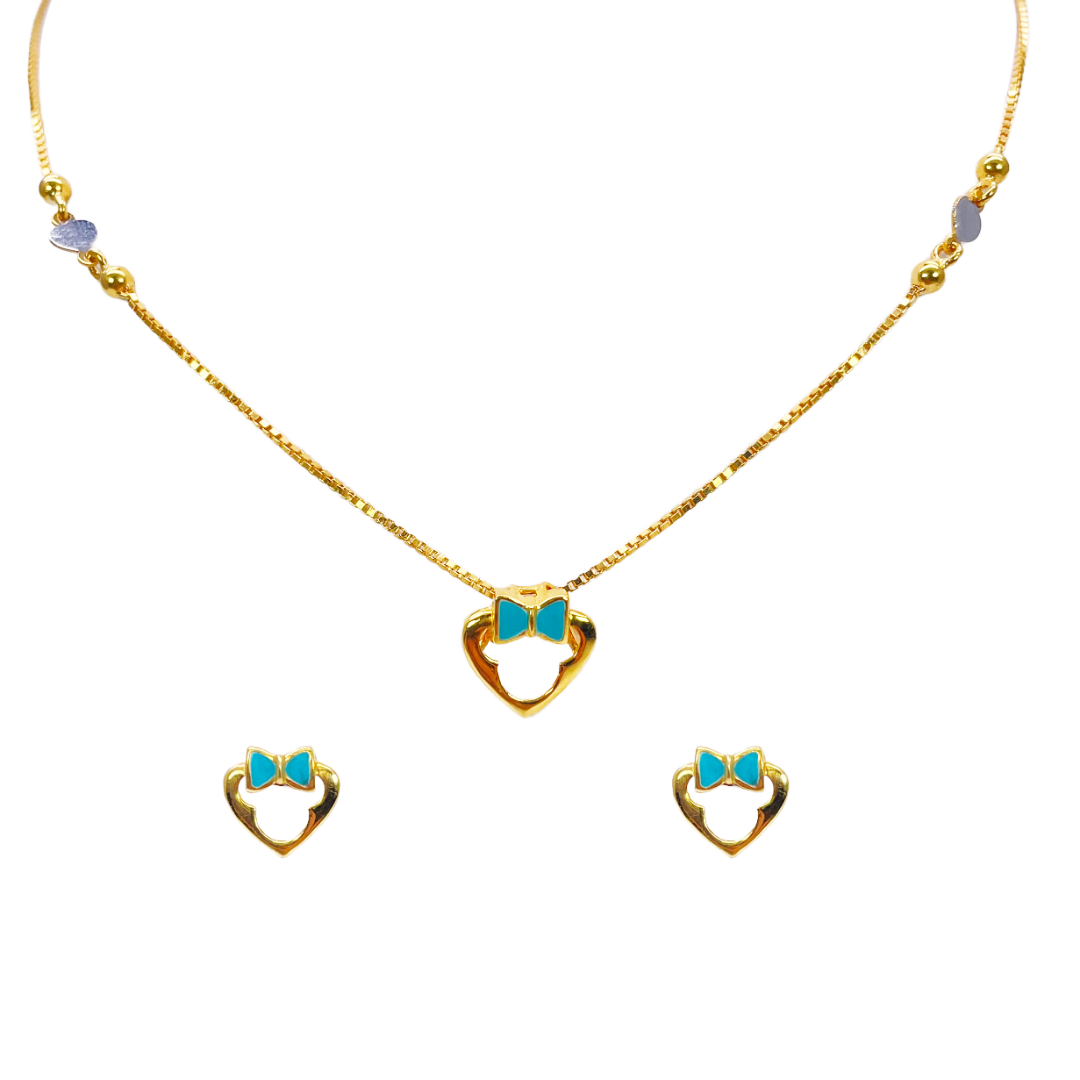 22ct Yellow Gold Cute Children's Pendant, Necklace and Earrings Set 13 inches