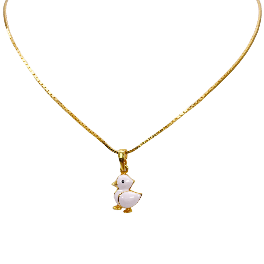 22ct Yellow Gold Children Duck Pendant, Necklace and Earrings Set 13 inches