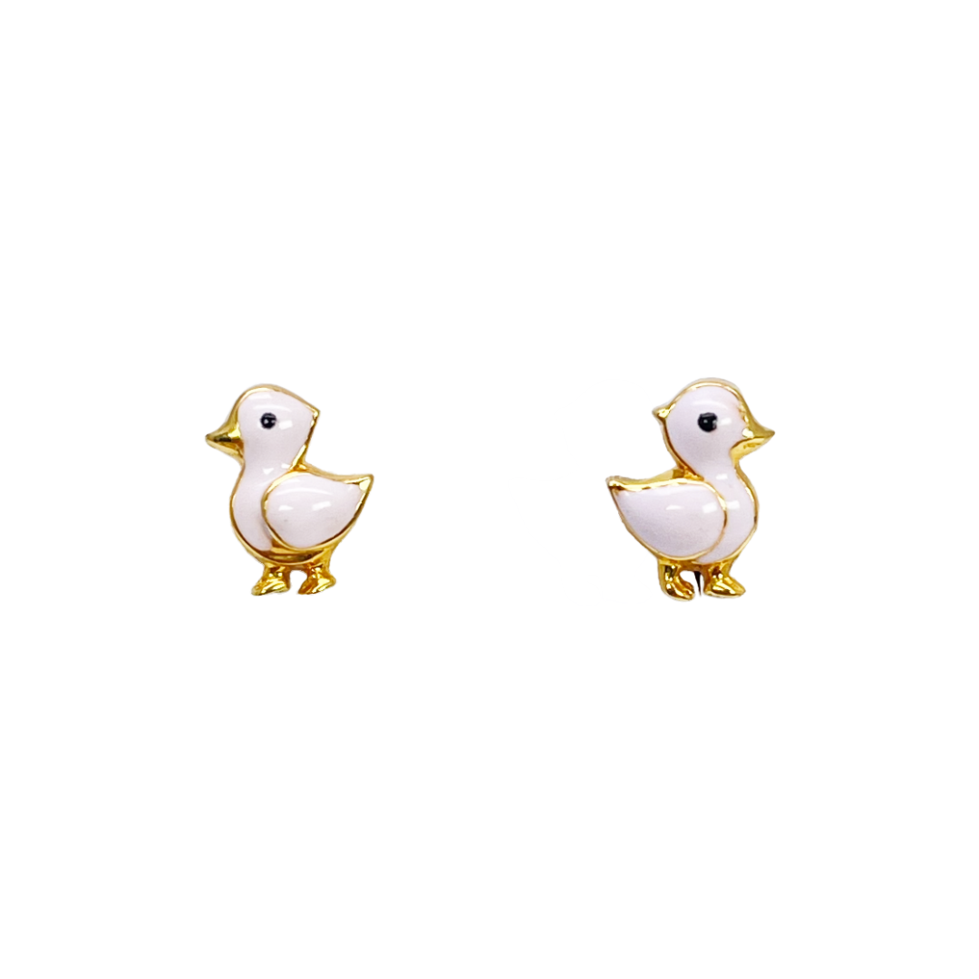 22ct Yellow Gold Children Duck Pendant, Necklace and Earrings Set 13 inches