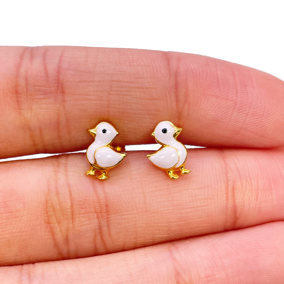 22ct Yellow Gold Children Duck Pendant, Necklace and Earrings Set 13 inches