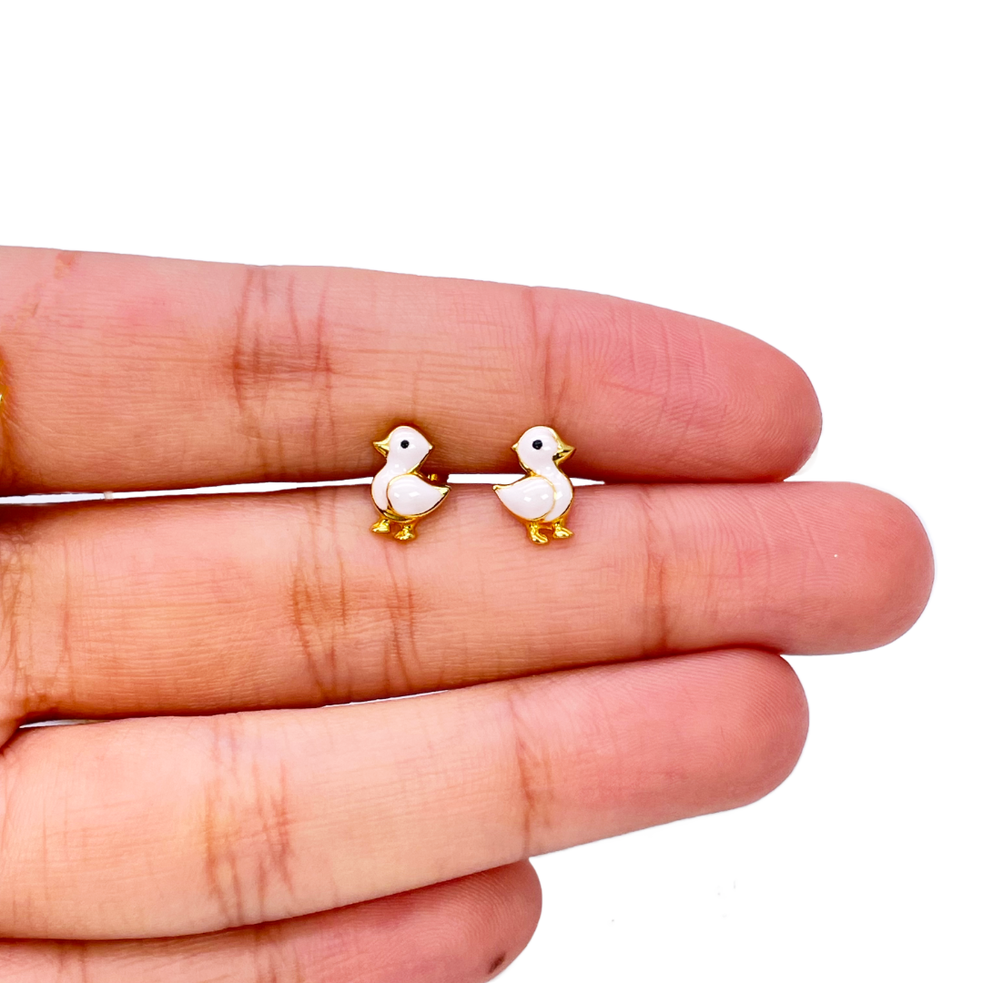 22ct Yellow Gold Children Duck Pendant, Necklace and Earrings Set 13 inches